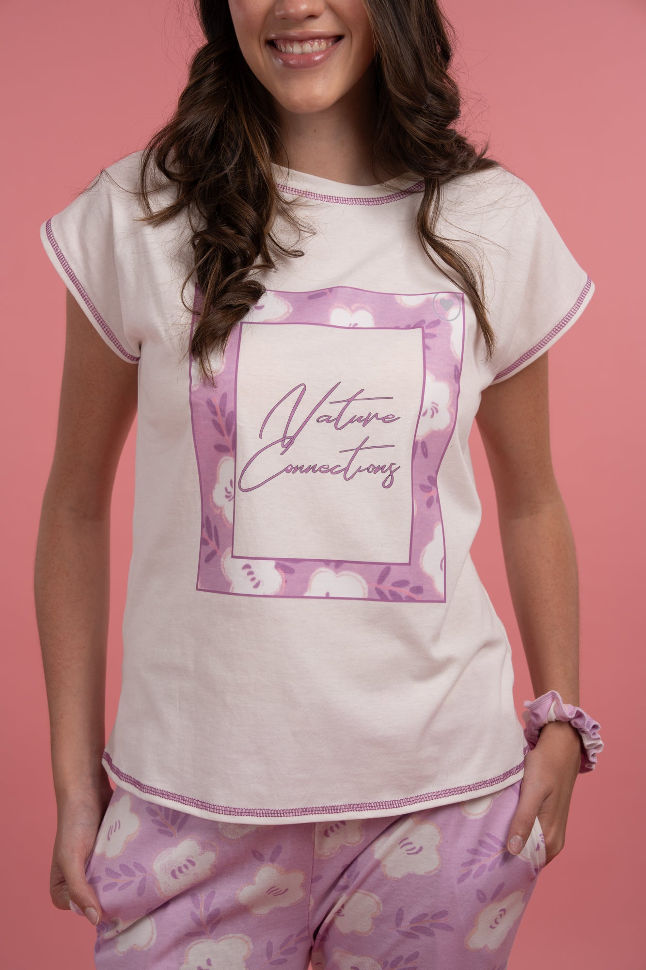 Pijama Natural Pink 2 piezas , blusa manga corta y pantalones con bolsas