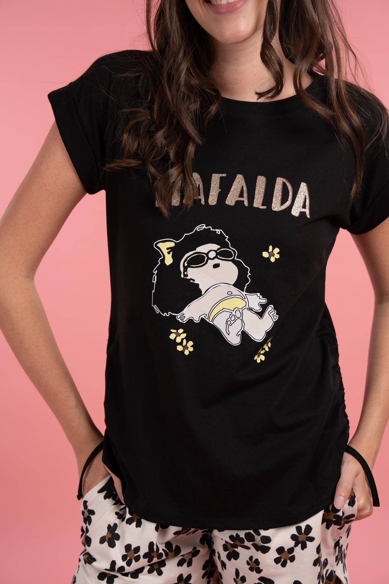 Pijama Mafalda Margarita 2 piezas , blusa manga corta y short con bolsas
