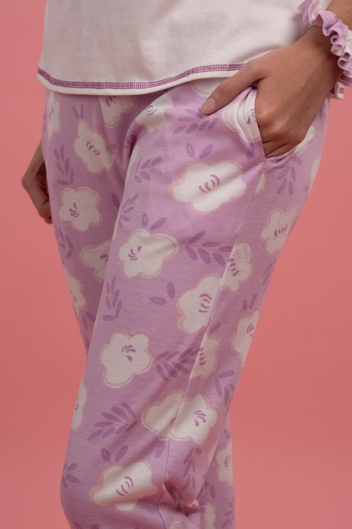 Pijama Natural Pink 2 piezas , blusa manga corta y pantalones con bolsas