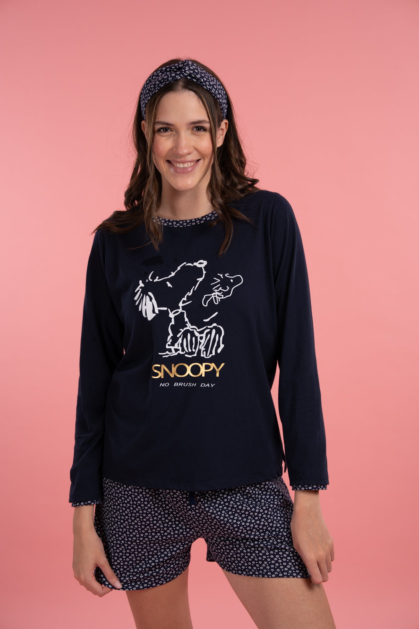 Pijama NO BRUSH SNOOPY 2 piezas , blusa manga larga y short con bolsas