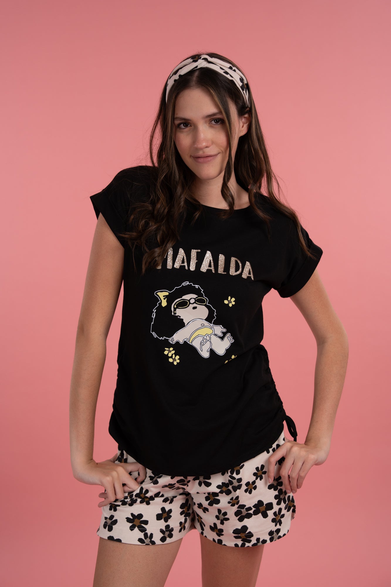 Pijama Mafalda Margarita 2 piezas , blusa manga corta y short con bolsas