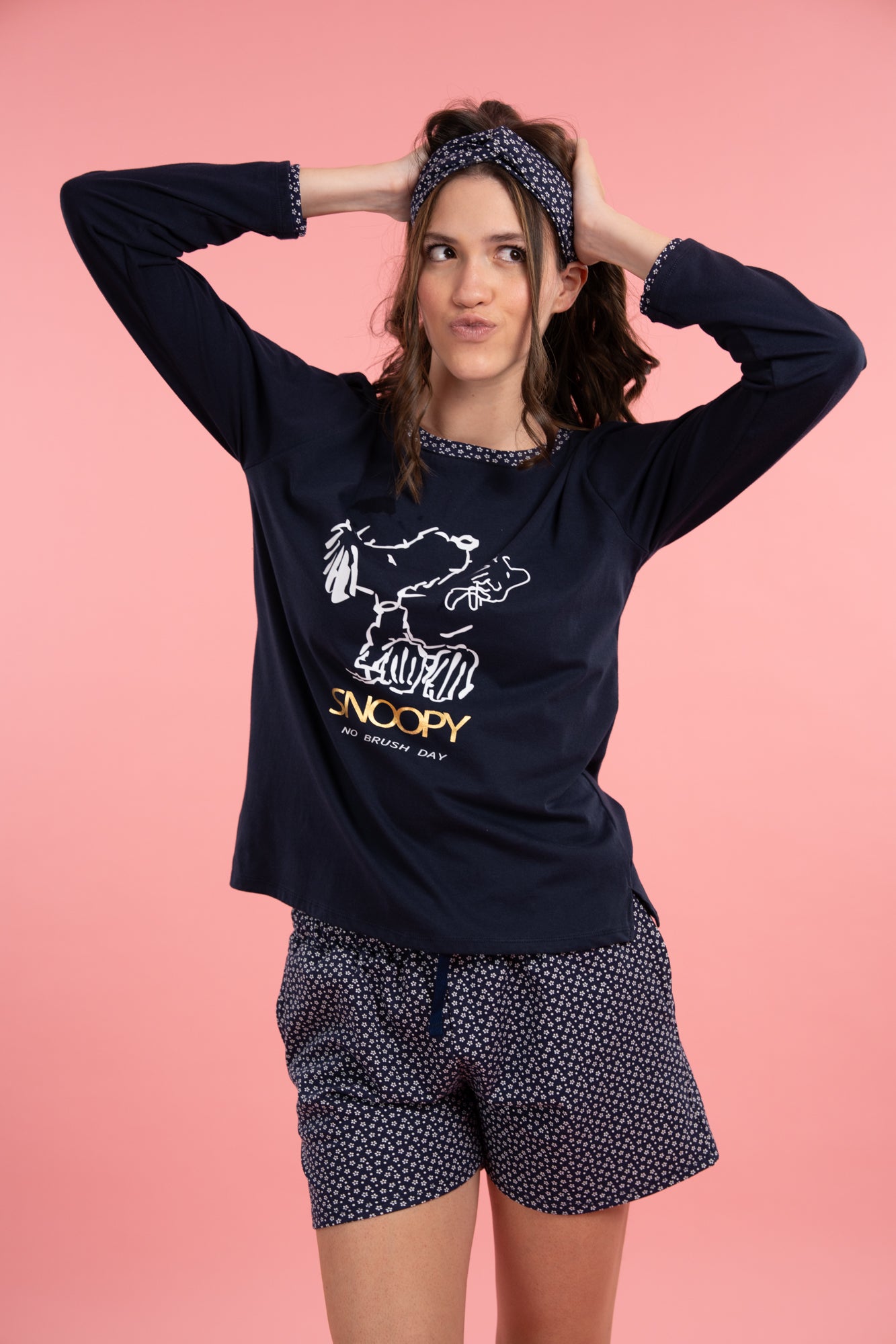 Pijama NO BRUSH SNOOPY 2 piezas , blusa manga larga y short con bolsas