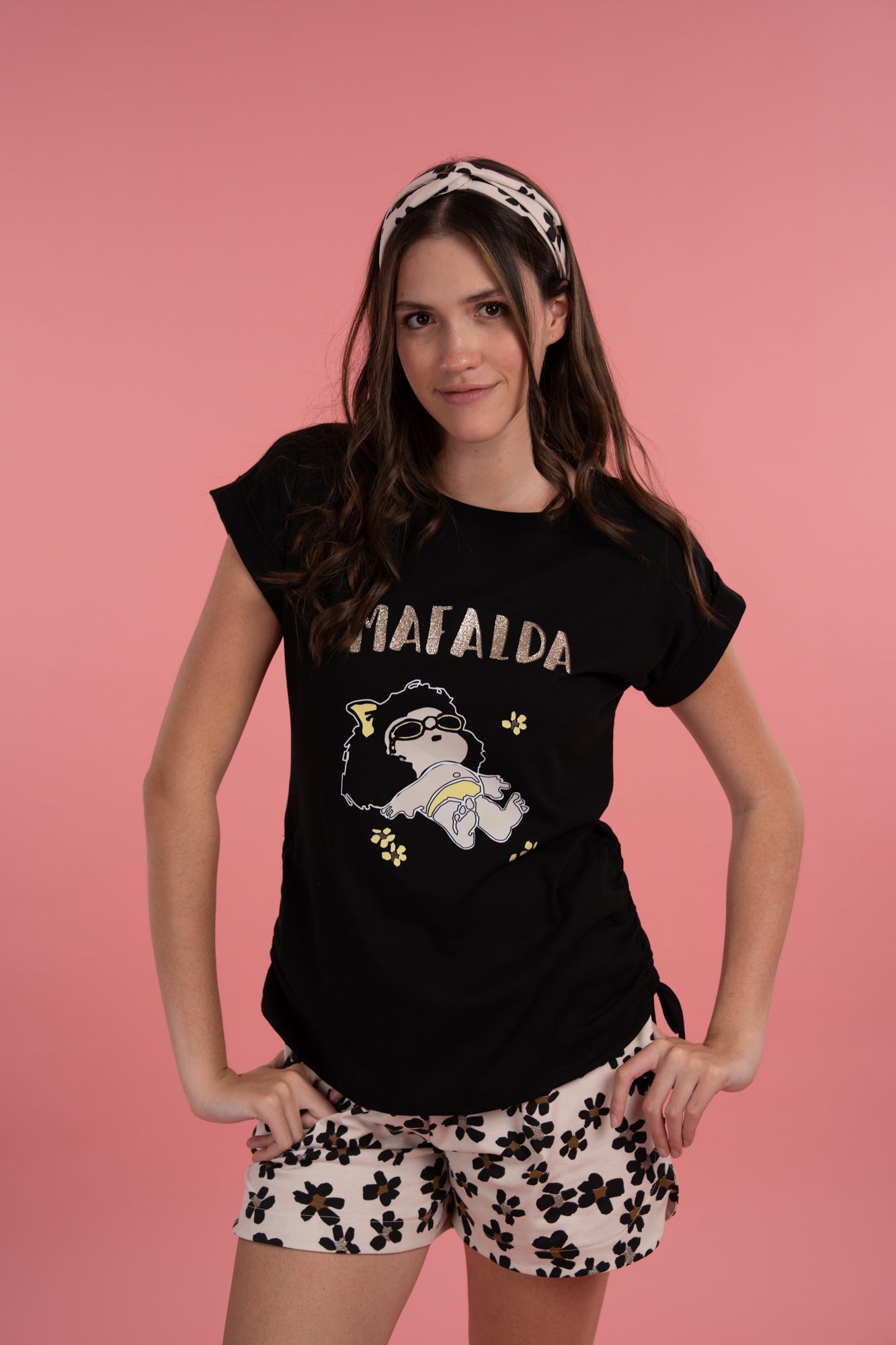 Pijama Mafalda Margarita 2 piezas , blusa manga corta y short con bolsas