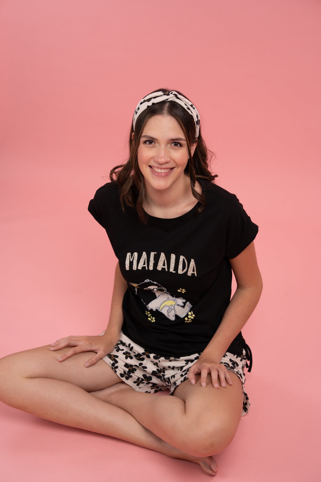 Pijama Mafalda Margarita 2 piezas , blusa manga corta y short con bolsas