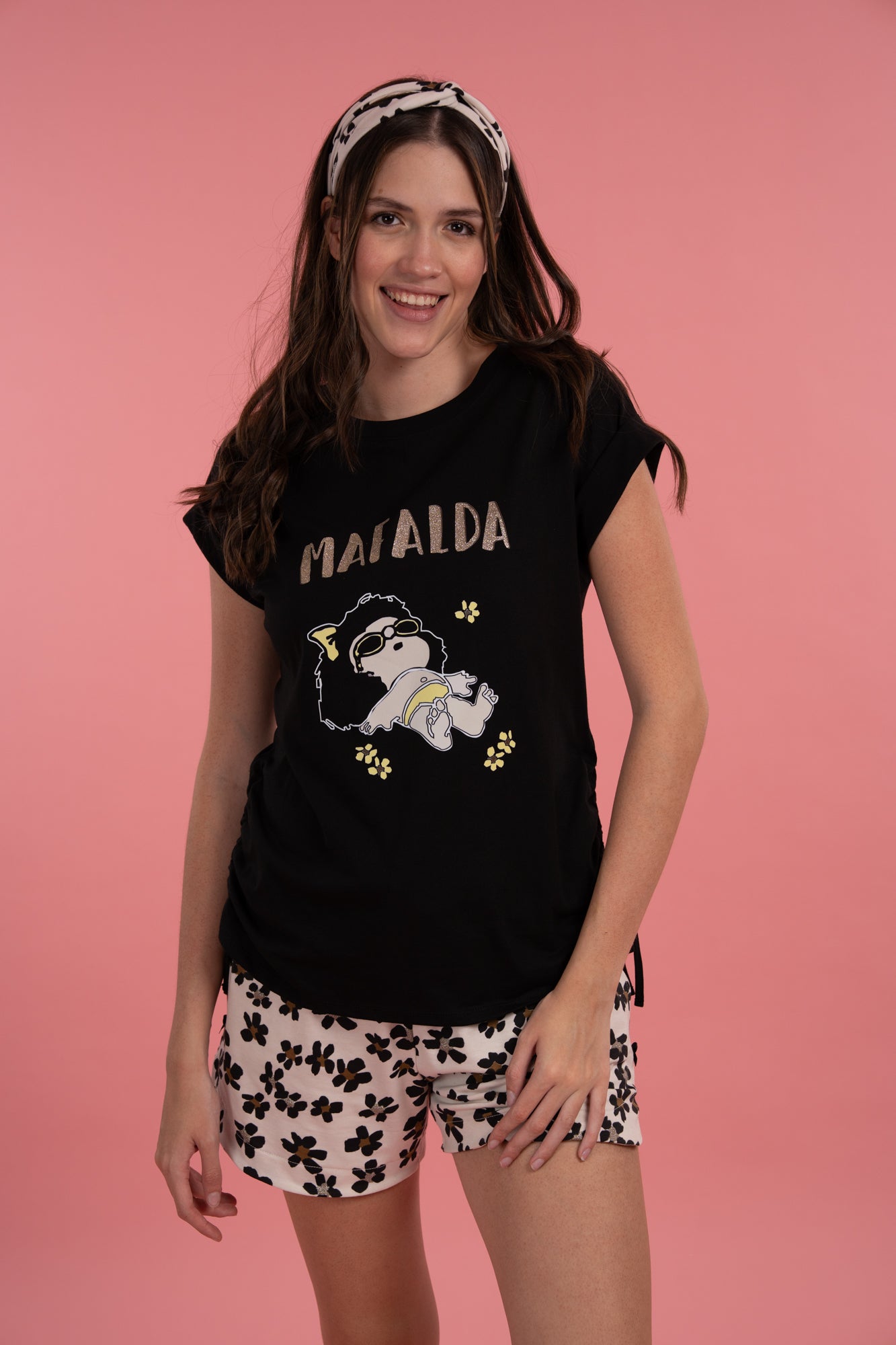 Pijama Mafalda Margarita 2 piezas , blusa manga corta y short con bolsas