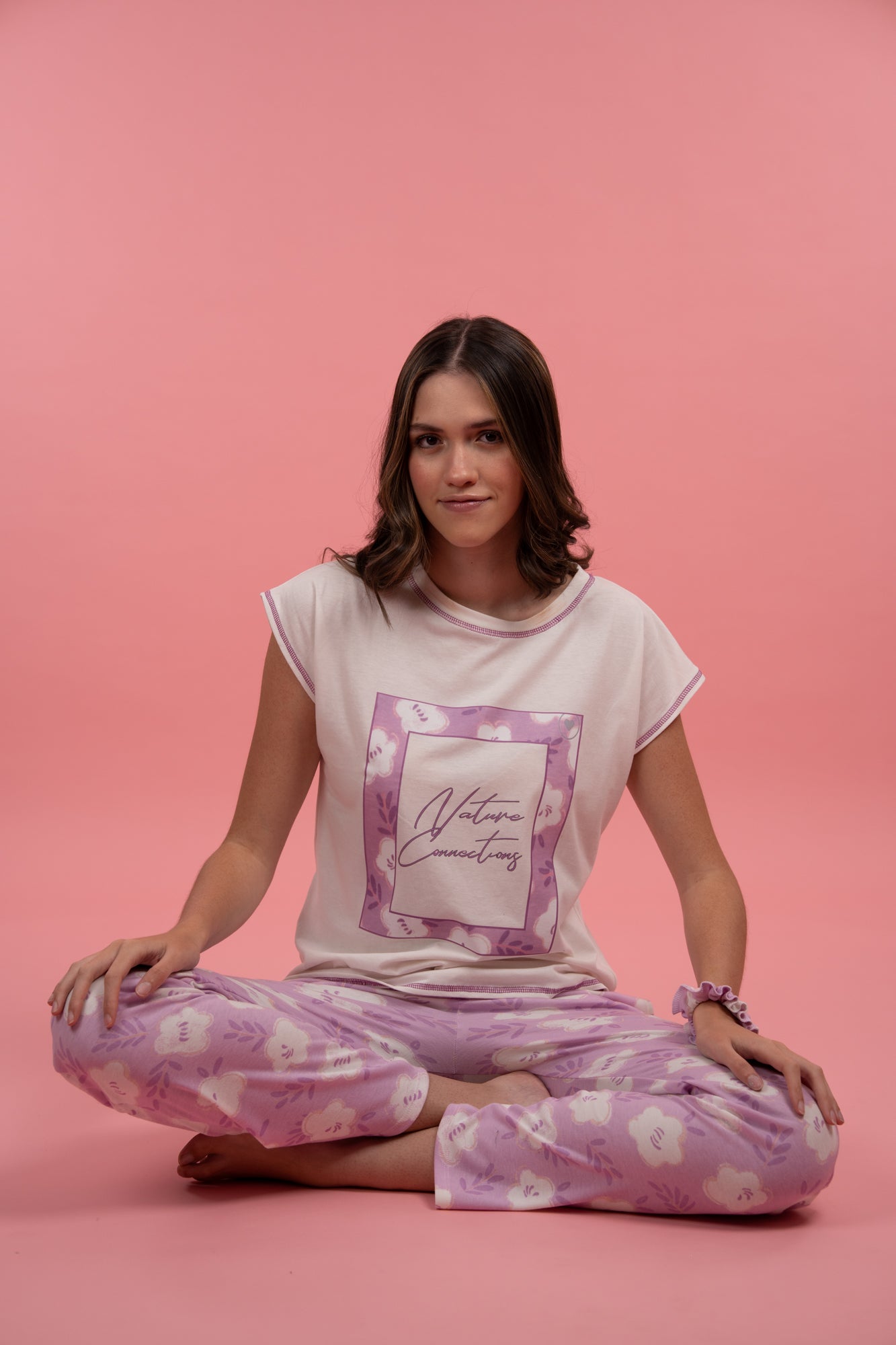 Pijama Natural Pink 2 piezas , blusa manga corta y pantalones con bolsas