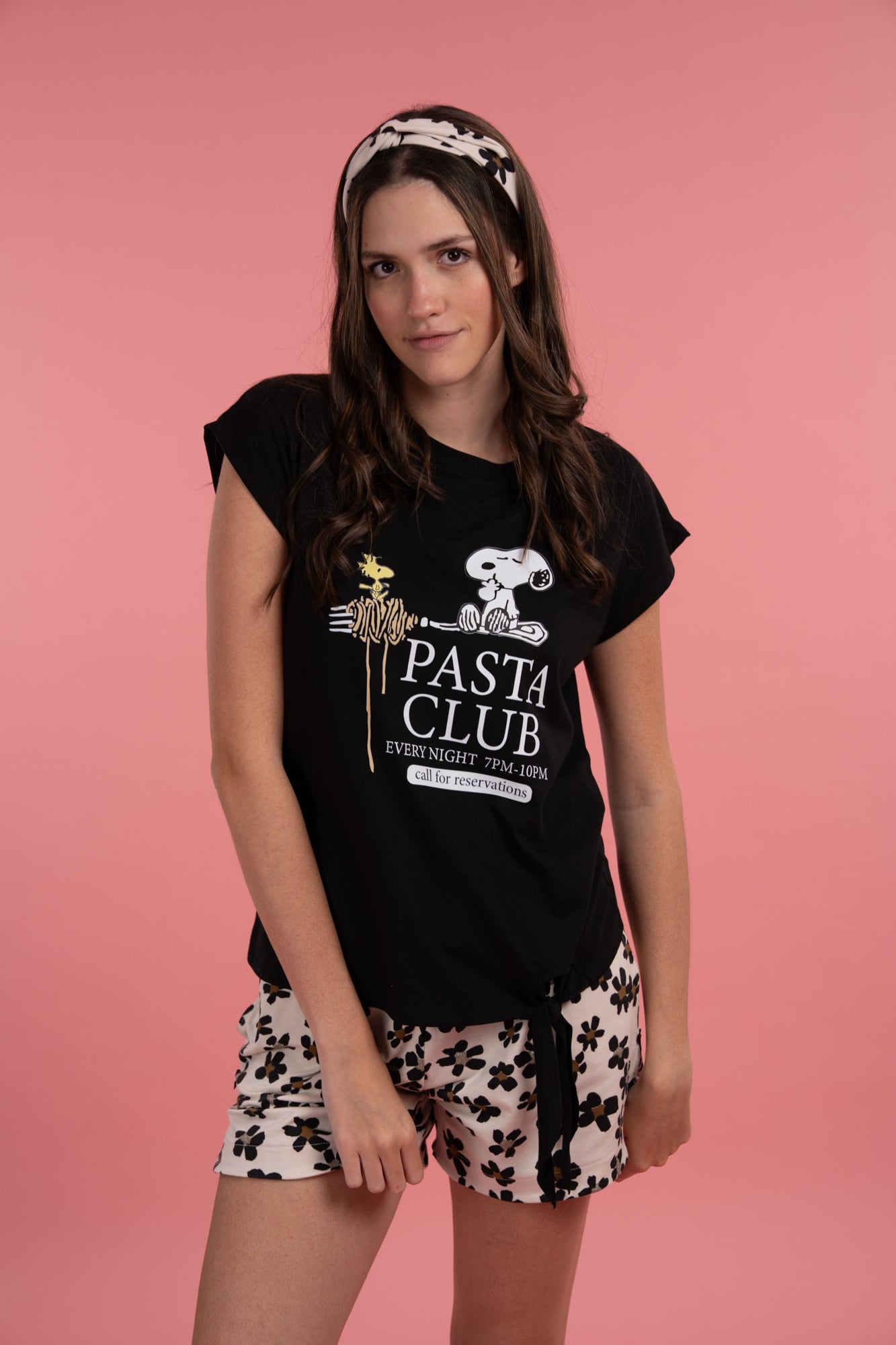 Pijama Pasta Snoopy 2 piezas , blusa manga corta y short con bolsas
