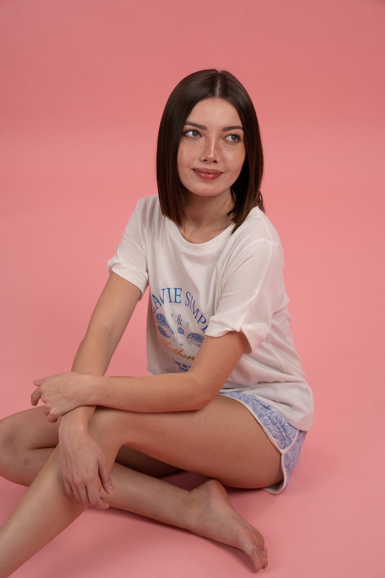 Pijama Vía Simple 2 piezas , blusa manga corta y short con bolsas