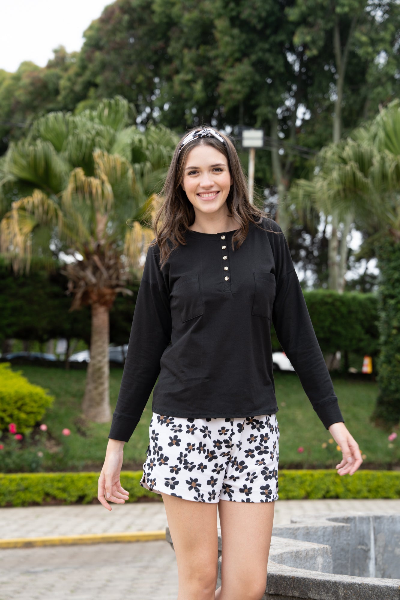 Pijama Margarita 2 piezas , blusa manga larga y short con bolsas