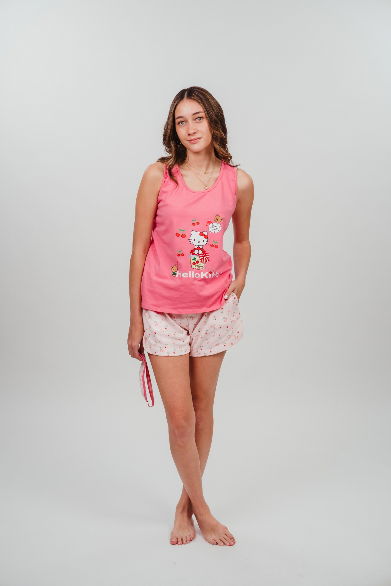 Pijama Kitty 2 piezas , blusa manga corta , y short con bolsas