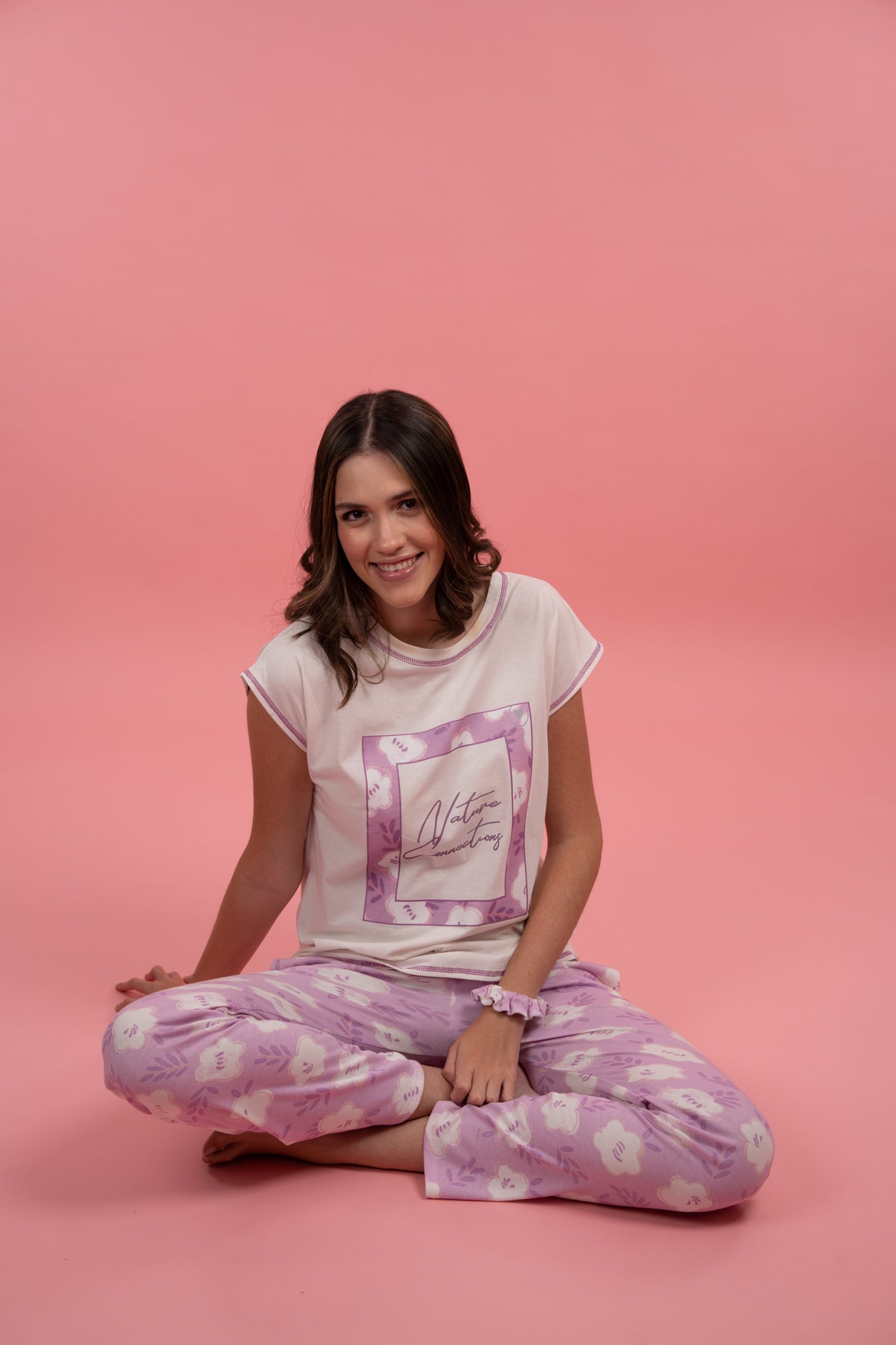 Pijama Natural Pink 2 piezas , blusa manga corta y pantalones con bolsas