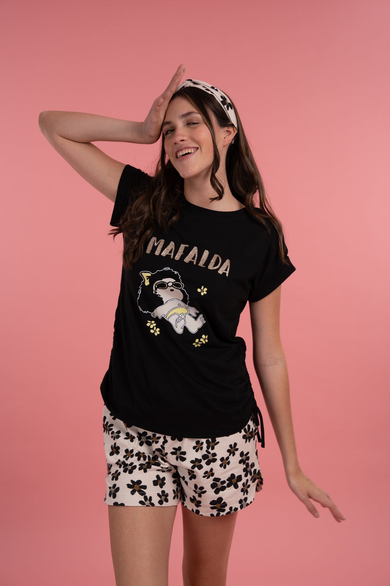 Pijama Mafalda Margarita 2 piezas , blusa manga corta y short con bolsas
