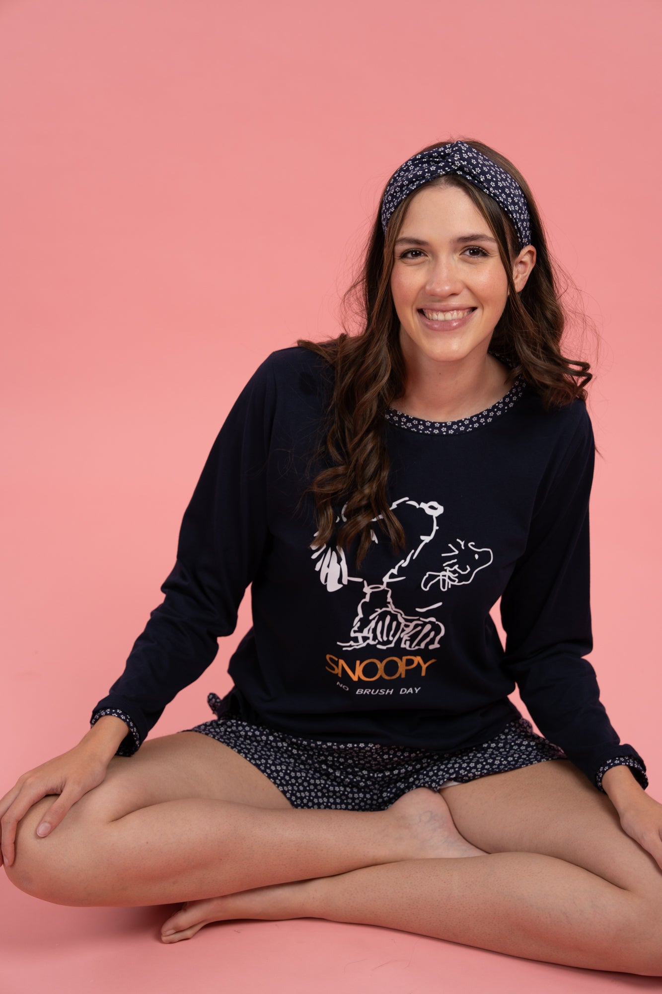 Pijama NO BRUSH SNOOPY 2 piezas , blusa manga larga y short con bolsas