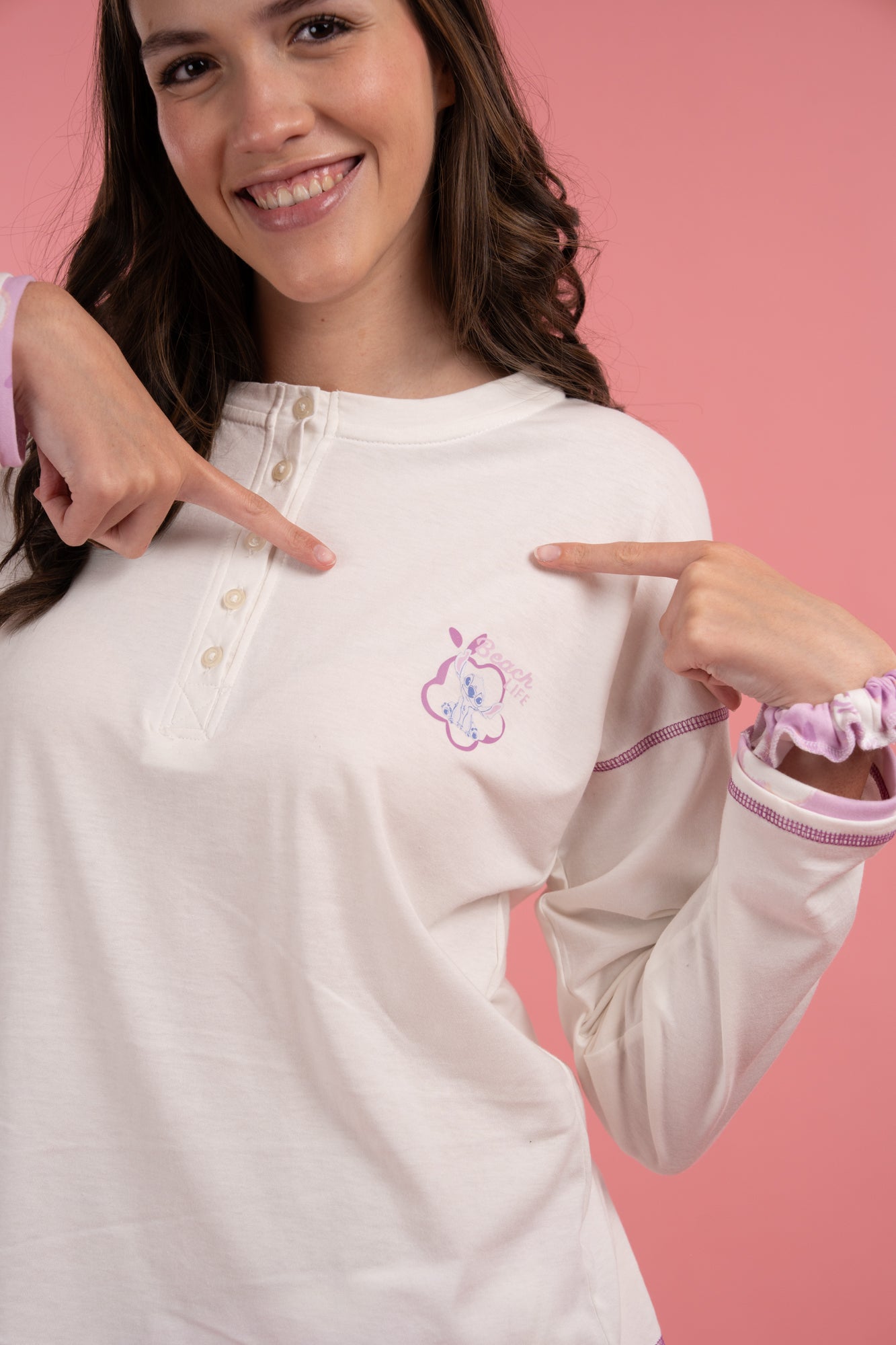 Pijama Stitch Life 2 piezas , blusa manga larga , y pantalón con bolsas