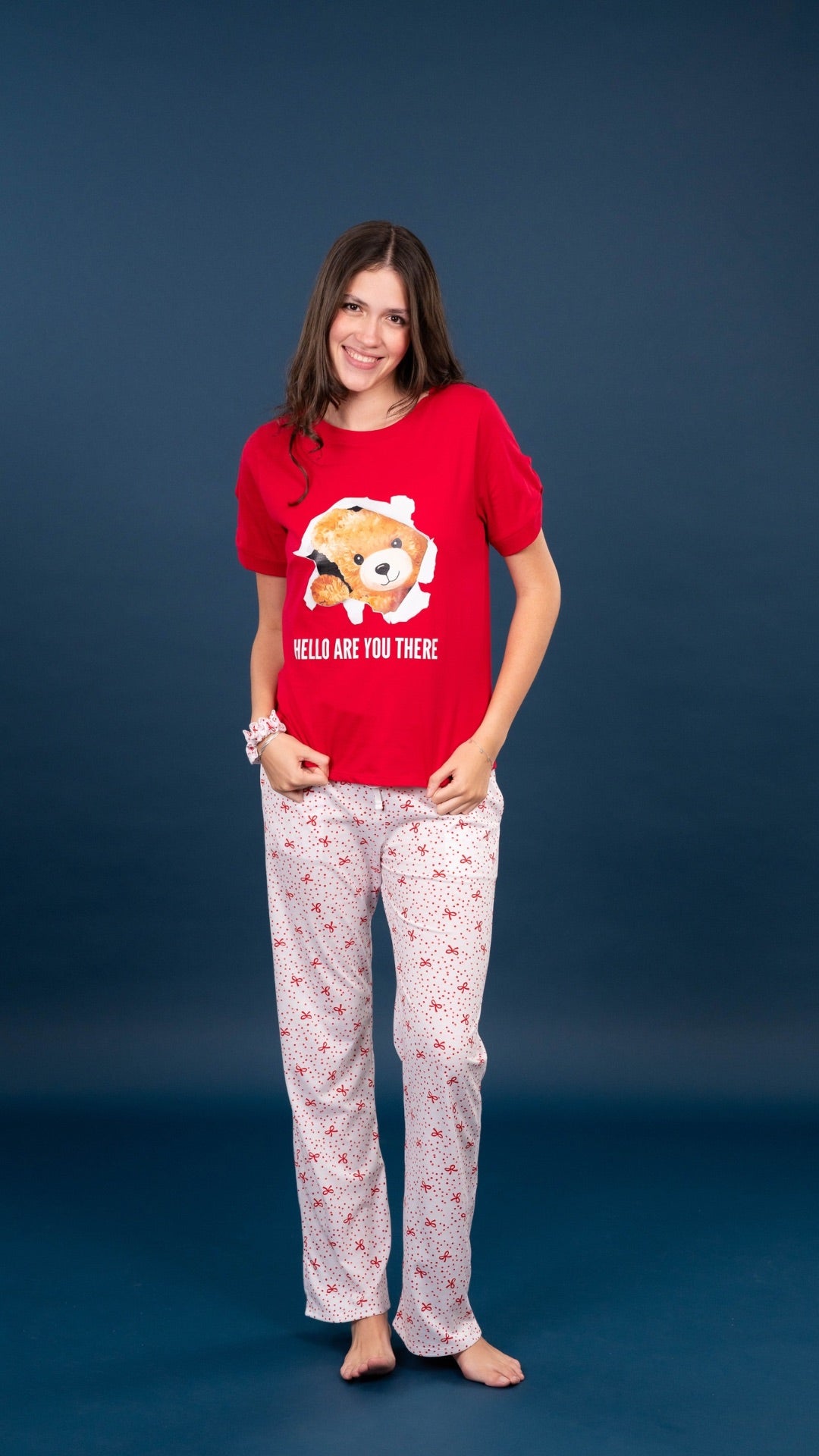 Pijama Teddy 2 piezas , blusa manga corta , y pantalón con bolsas