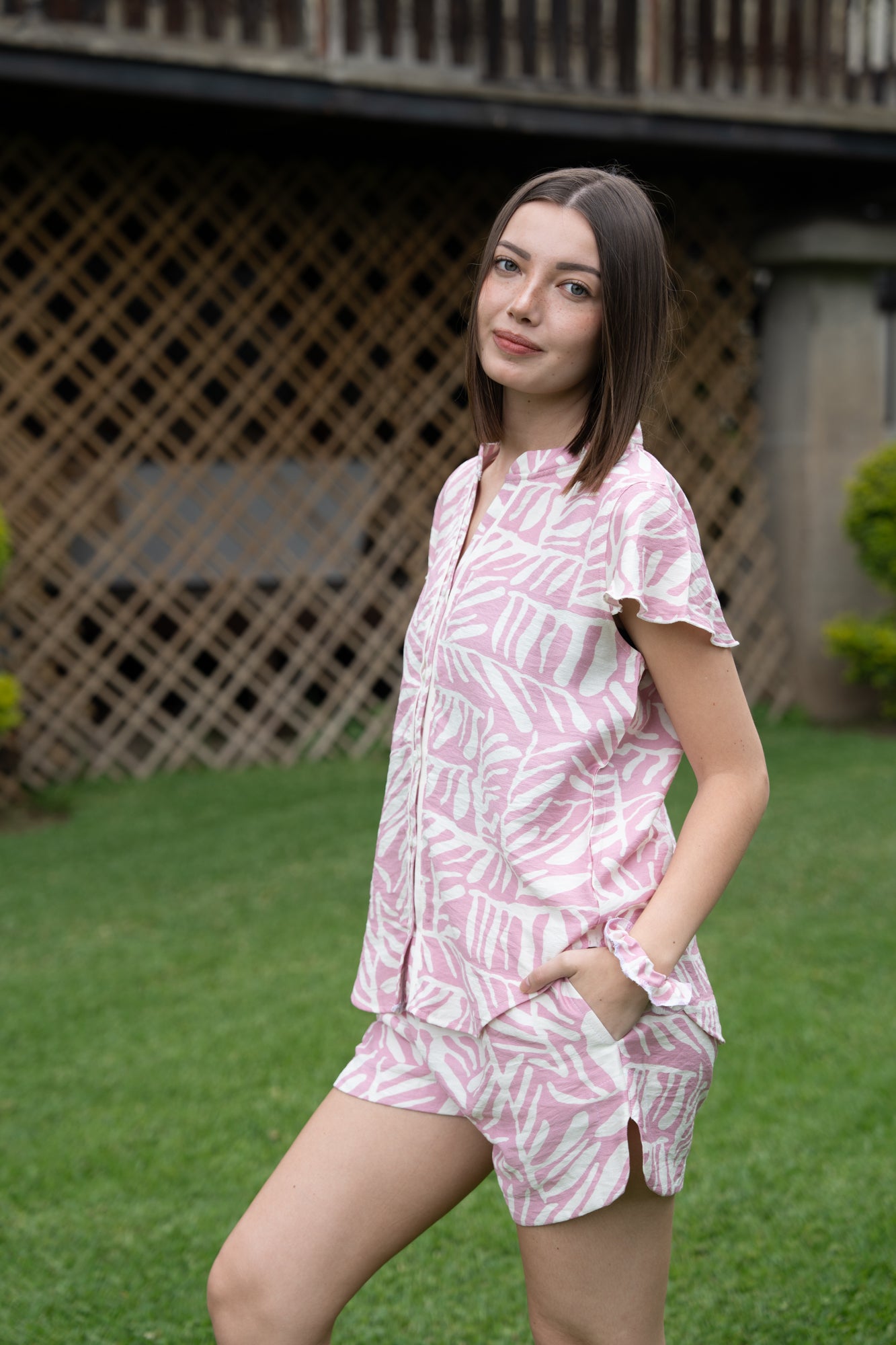 Pijama Camisera Chloe 2 piezas , blusa manga corta y short con bolsas