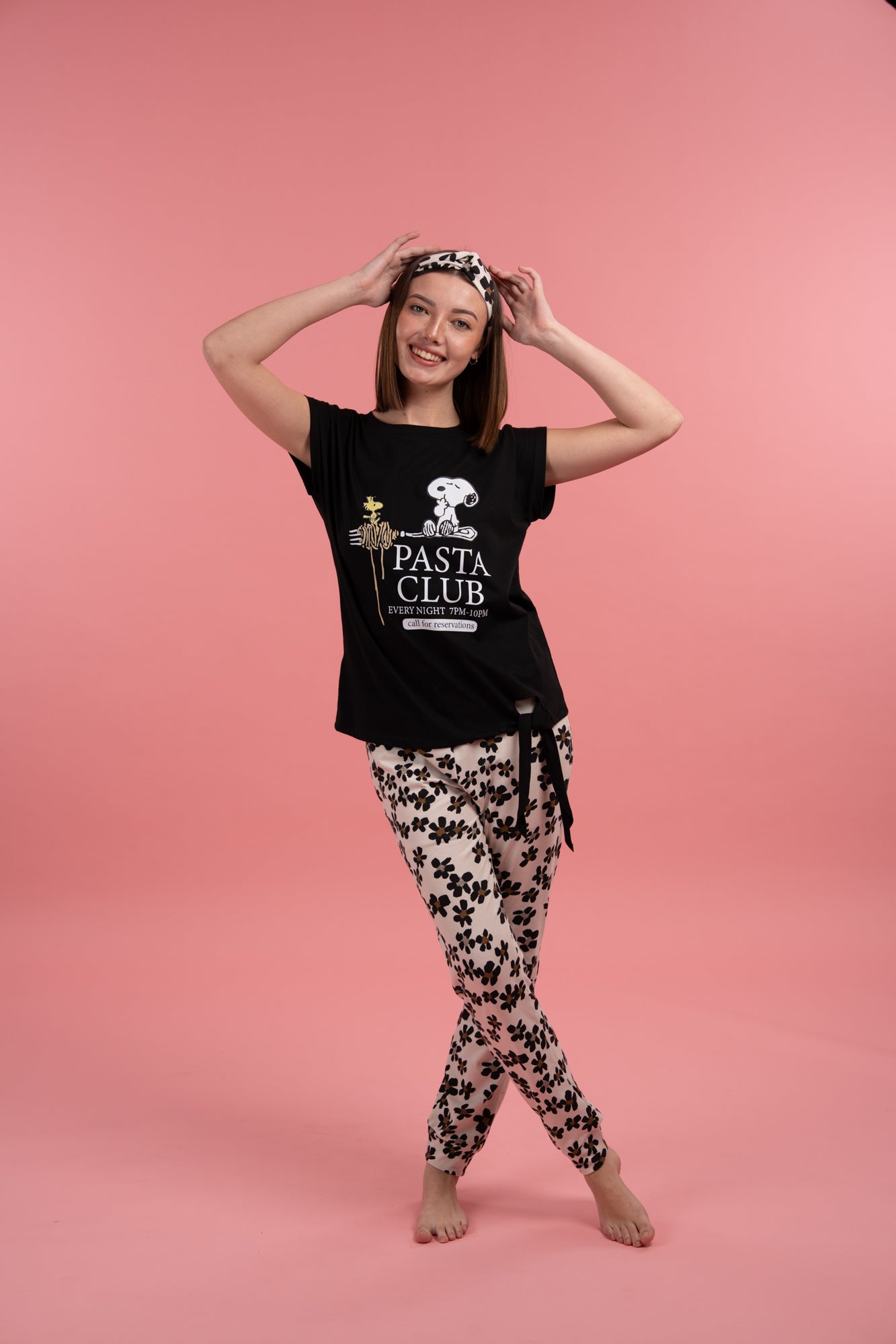 Pijama Pasta Snoopy 2 piezas , blusa manga corta y pantalón con bolsas