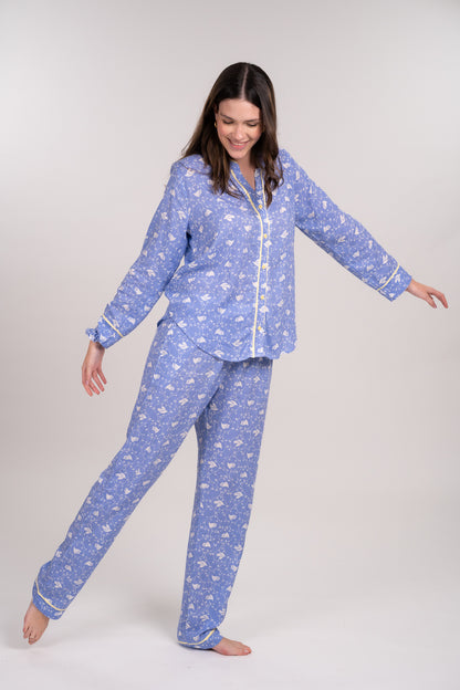 Pijama Camisera  Dove Blusa de botones Manga larga  y pantalón