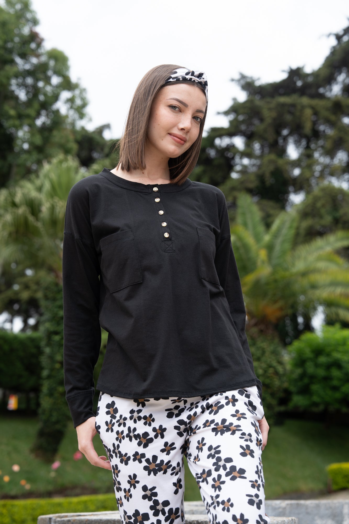 Pijama Margarita 2 piezas , blusa  manga larga  , y pantalón con bolsas 