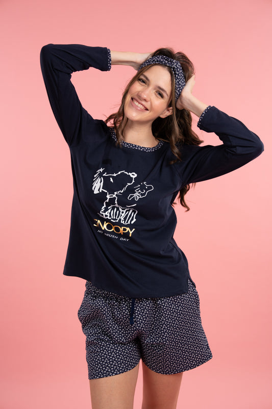 Pijama NO BRUSH SNOOPY 2 piezas , blusa &nbsp;manga larga y short con bolsas
