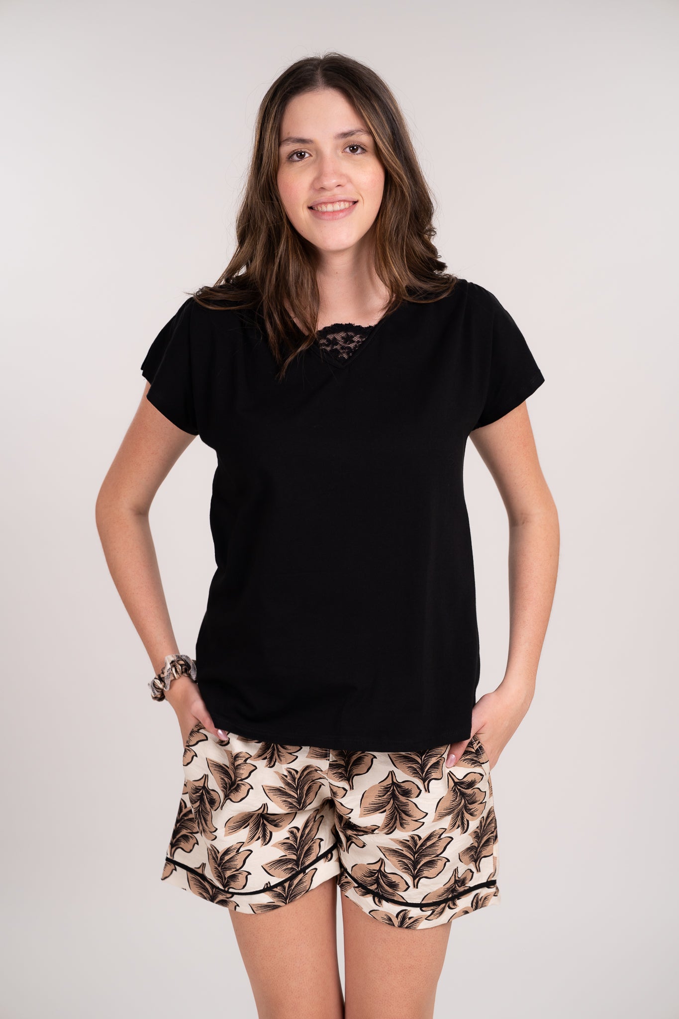 Pijama Clasica Otoño Blusa manga corta de short