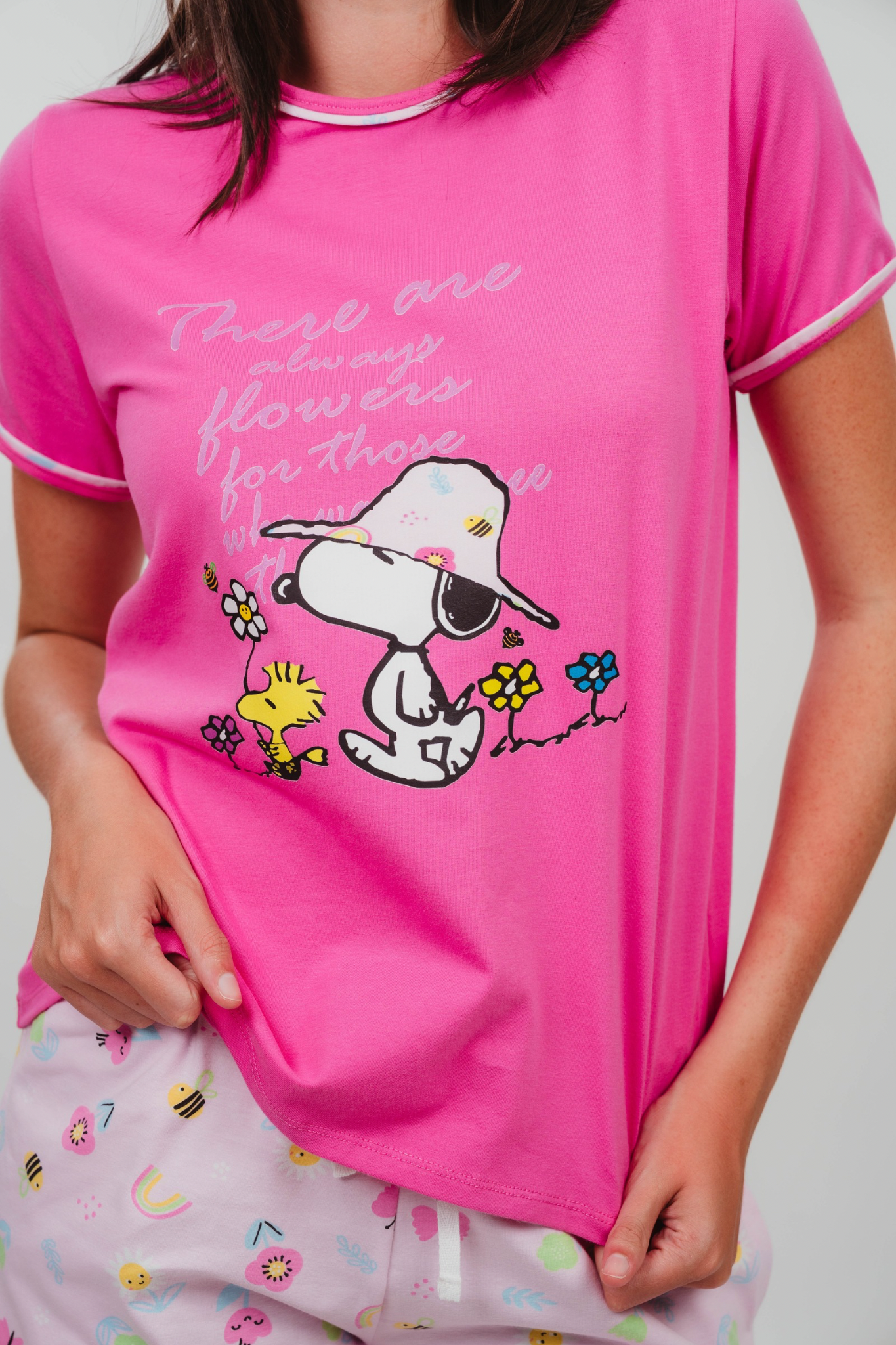 Pijama Gardens Snoopy 2 piezas , blusa  sin mangas  , y short con bolsas 