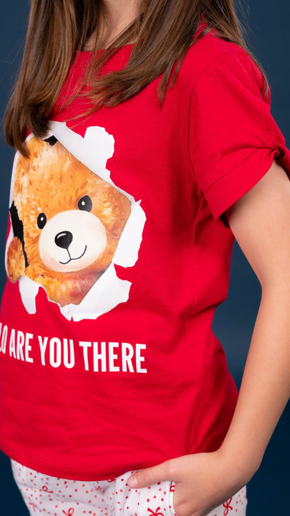 Pijama Teddy 2 piezas , blusa  manga corta  , y pantalón con bolsas 