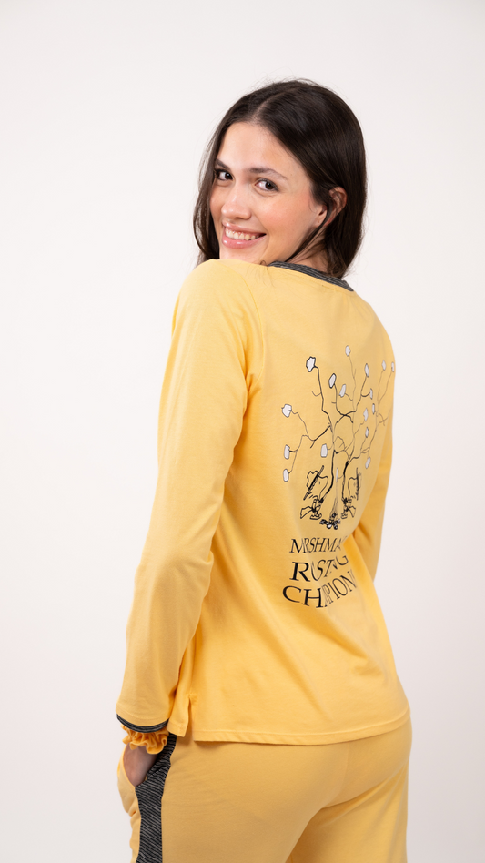 Pijama Clásica mashmellow 2 piezas , blusa  manga larga  , y pantalón con bolsas 
