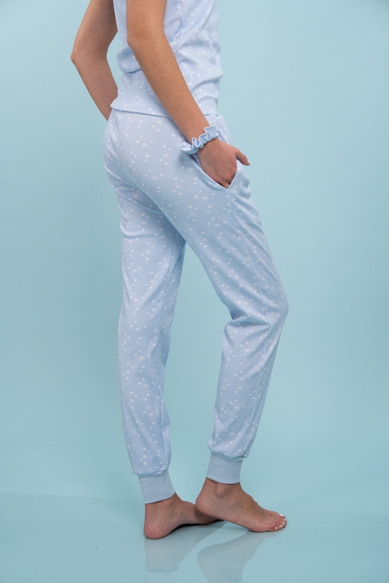 Pijama Clasica Heart Blue Manga corta y pantalon