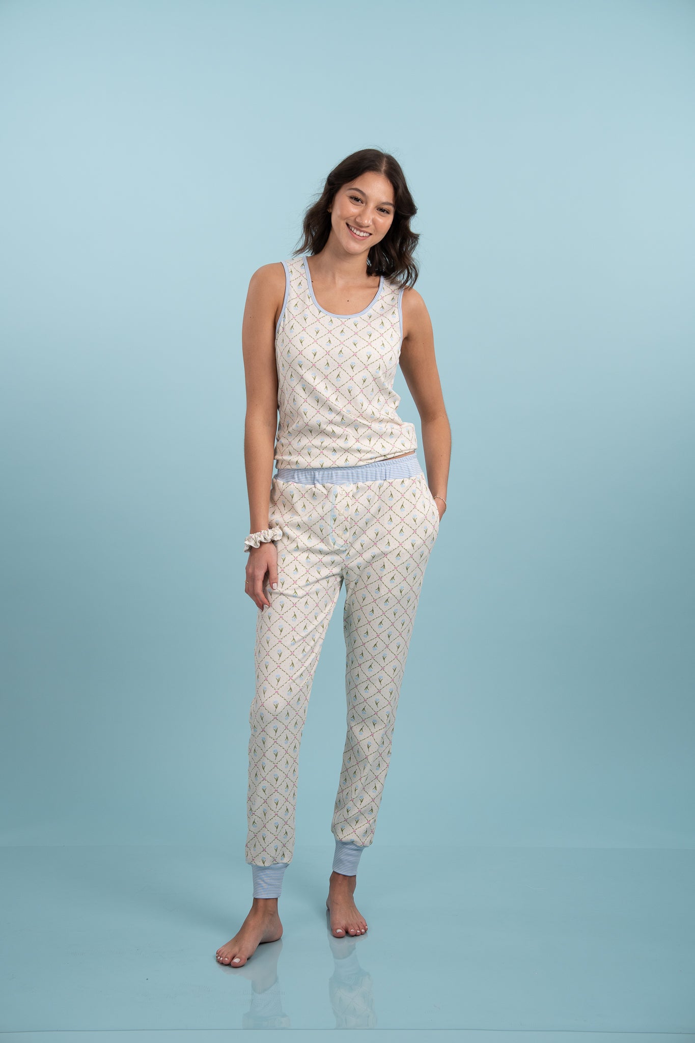 Pijama Clasica Floral Bow Manga corta y pantalon