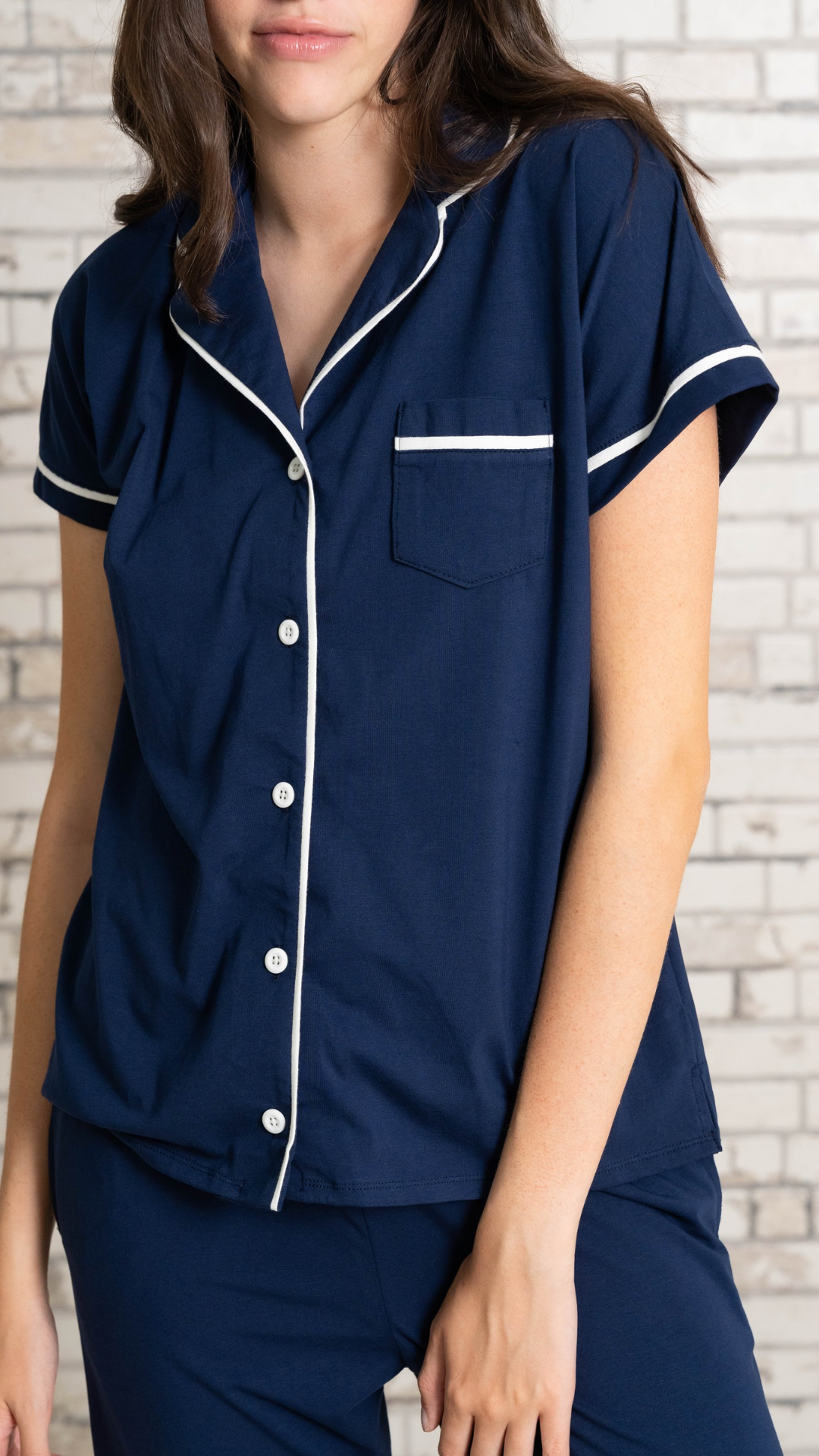 Pijama Camisera Off duty azul 2 piezas , blusa  manga corta  , y pantalón con bolsas 