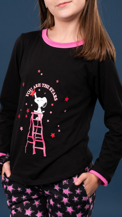 Pijama Star Snoopy 2 piezas , blusa  manga larga   , y pantalón con bolsas 