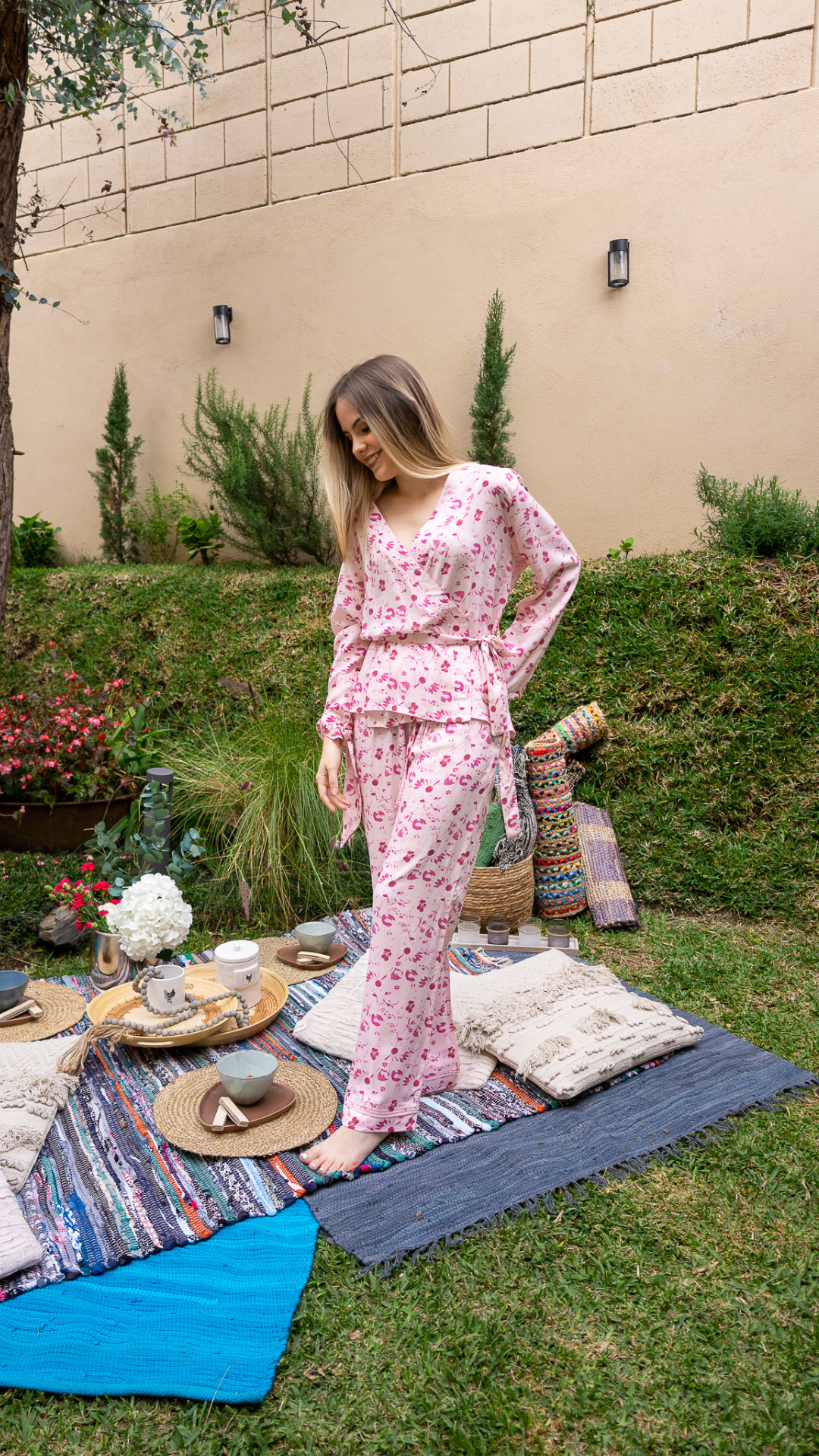 Pijama Camisera Shane 2 piezas , blusa  manga larga diseño kimono  , y pantalón con bolsas 