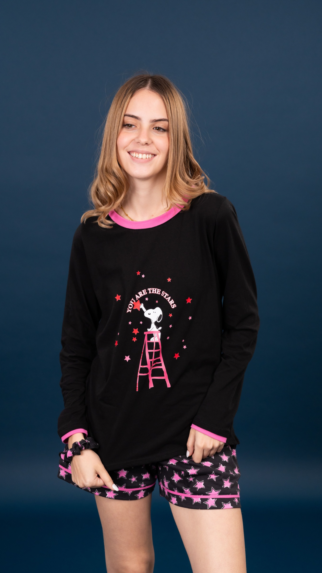 Pijama Star Snoopy 2 piezas , blusa  manga Larga   , y short  con bolsas 