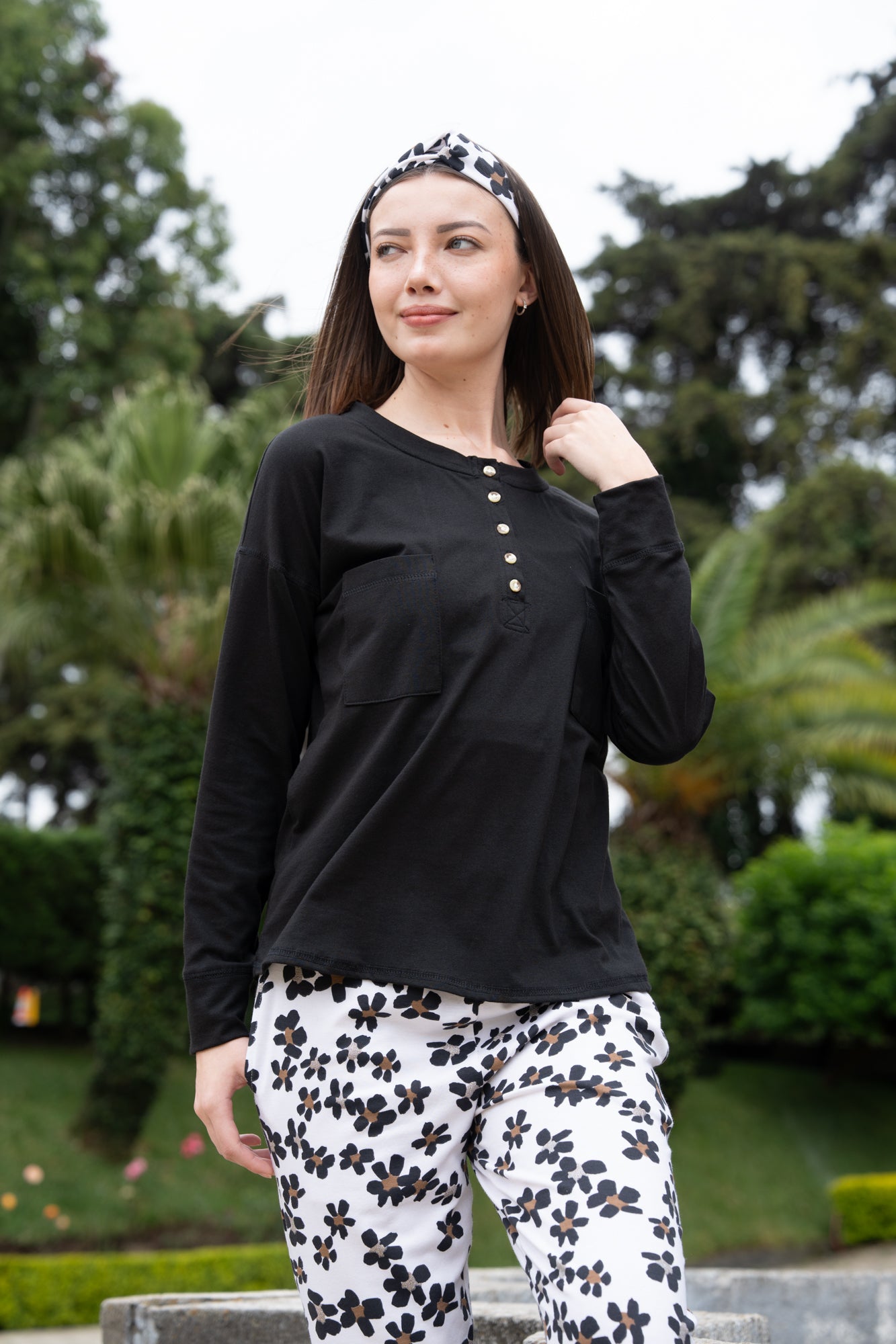 Pijama Margarita 2 piezas , blusa  manga larga  , y pantalón con bolsas 