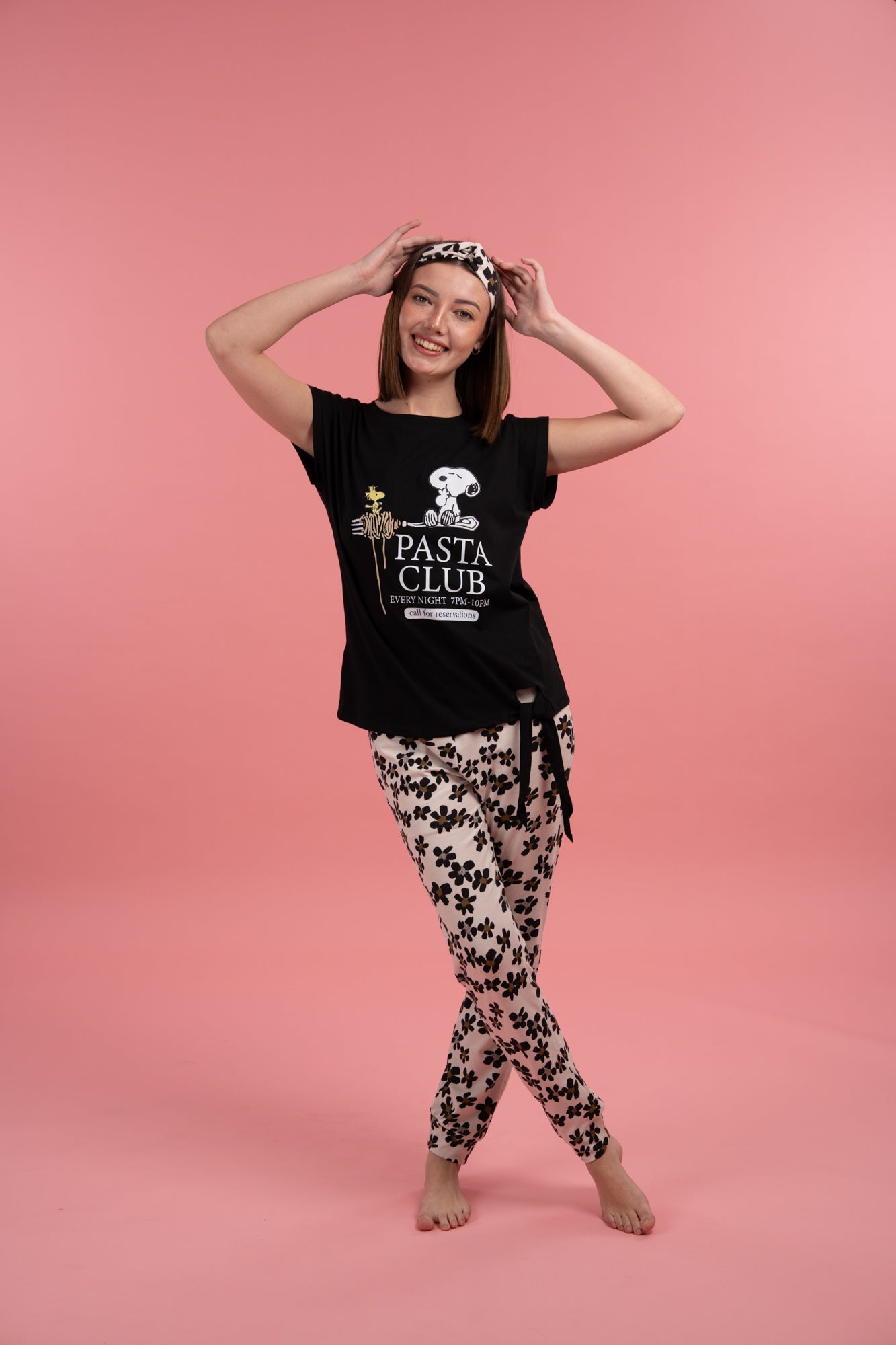 Pijama Pasta Snoopy 2 piezas , blusa  manga corta  y pantalón con bolsas 