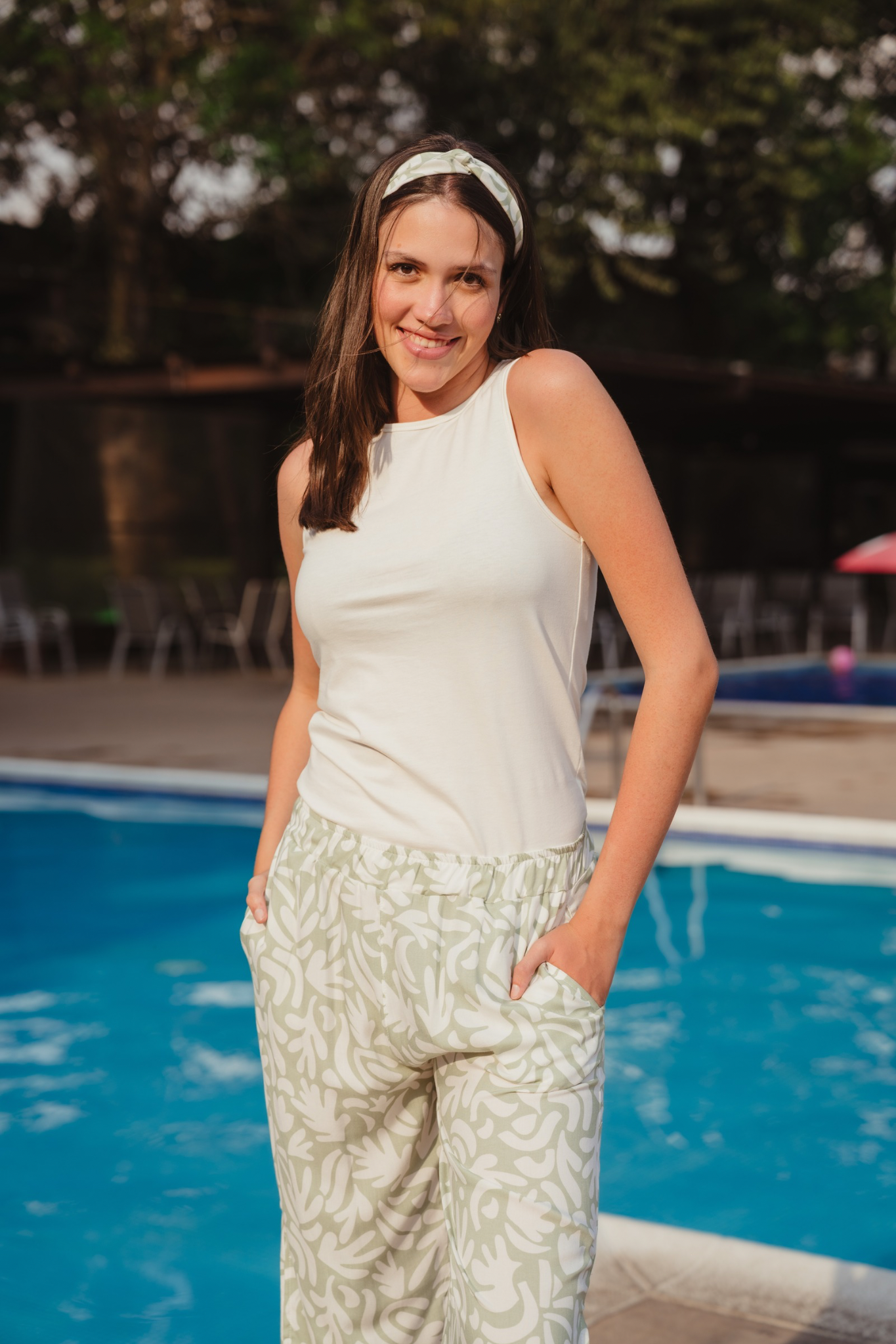Set 2 Verdino piezas , top  , y pantalón ancho  con bolsas 
