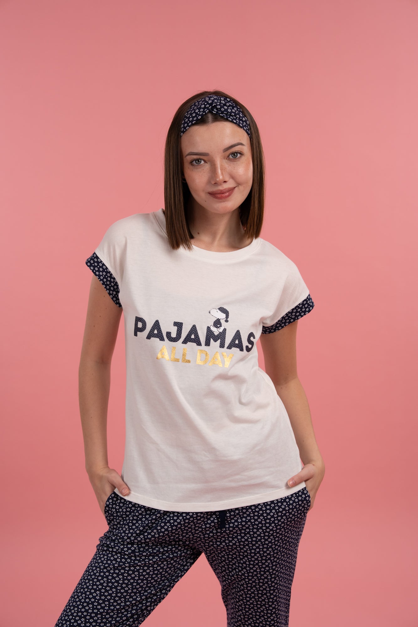 Pijama All pijamas 2 piezas , blusa  manga corta  y pantalón con bolsas 