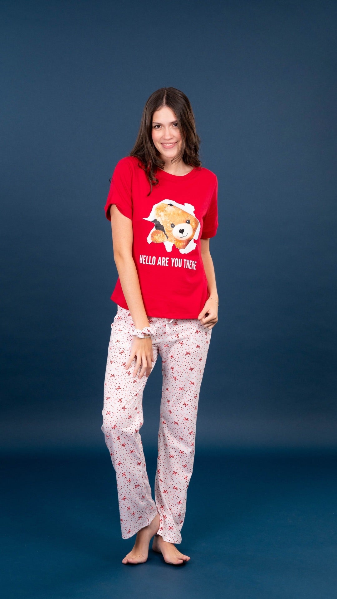 Pijama Teddy 2 piezas , blusa  manga corta  , y pantalón con bolsas 