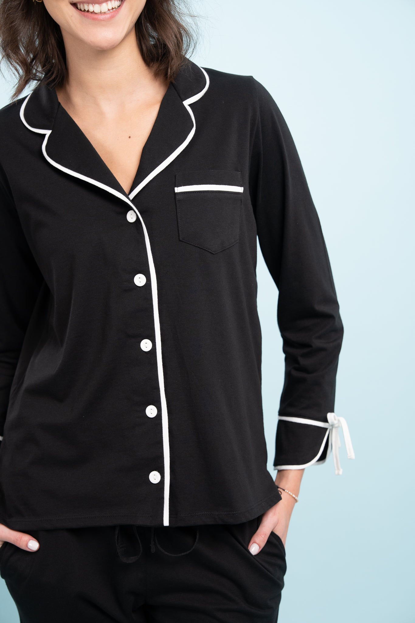 Pijama Camisera Bow Black Manga larga y pantalon