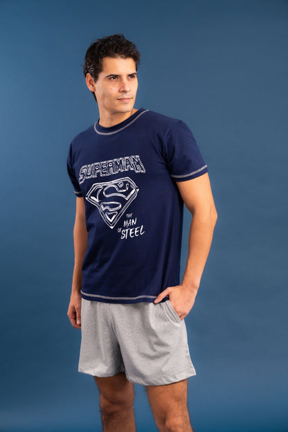 Pijama Superman 2 piezas , camisa  manga corta  , y short con bolsas