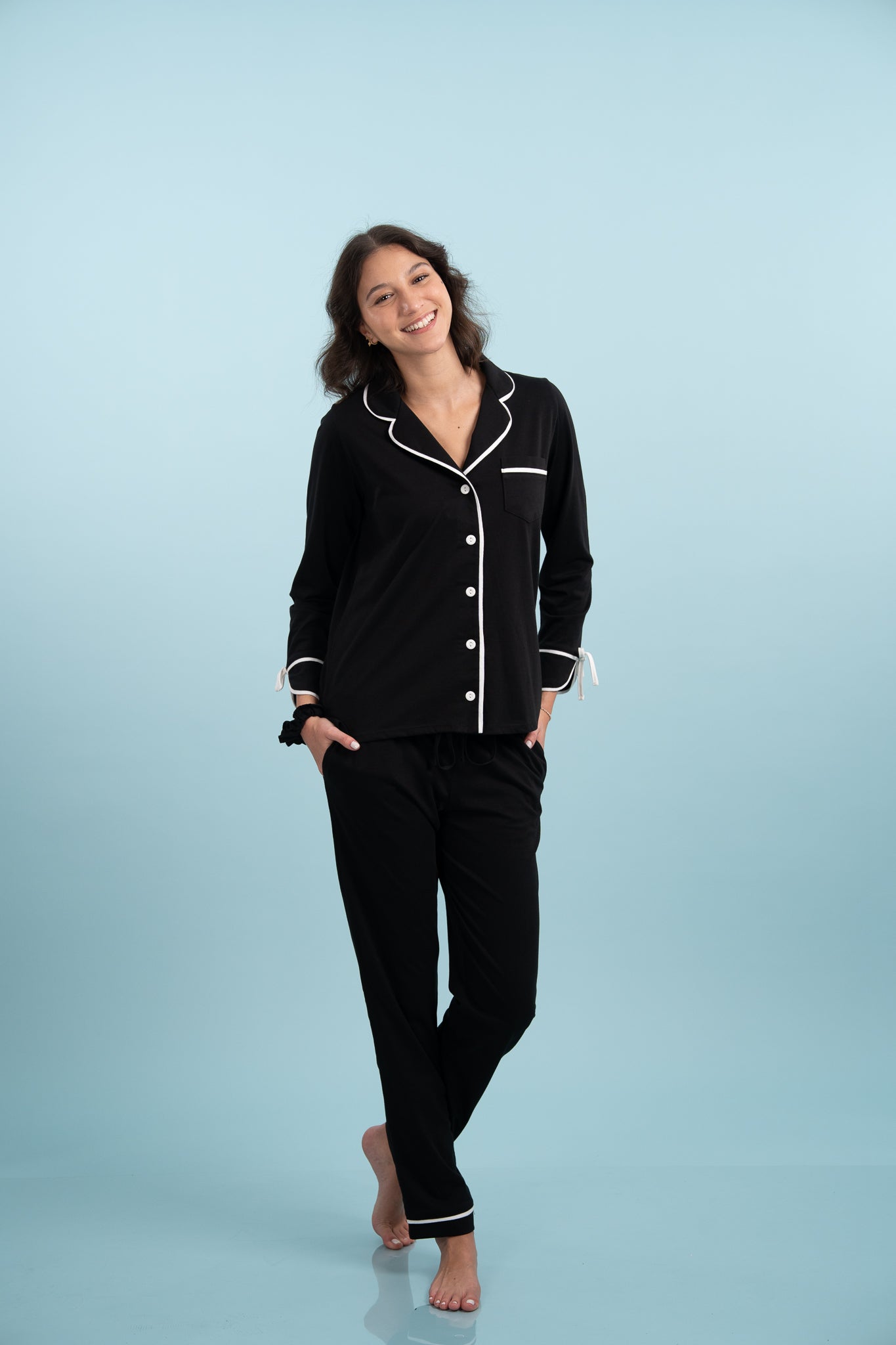 Pijama Camisera Bow Black Manga larga y pantalon