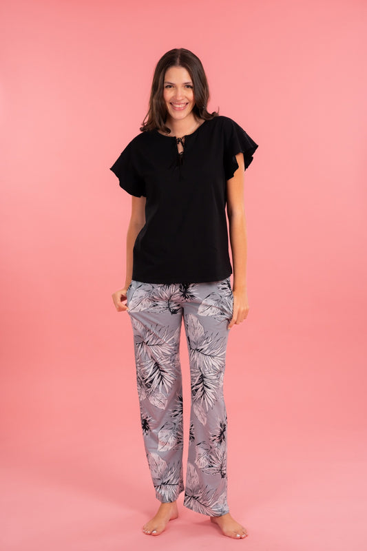 Pijama Clásica Camila 2 piezas , blusa  manga corta  , y pantalón con bolsas 