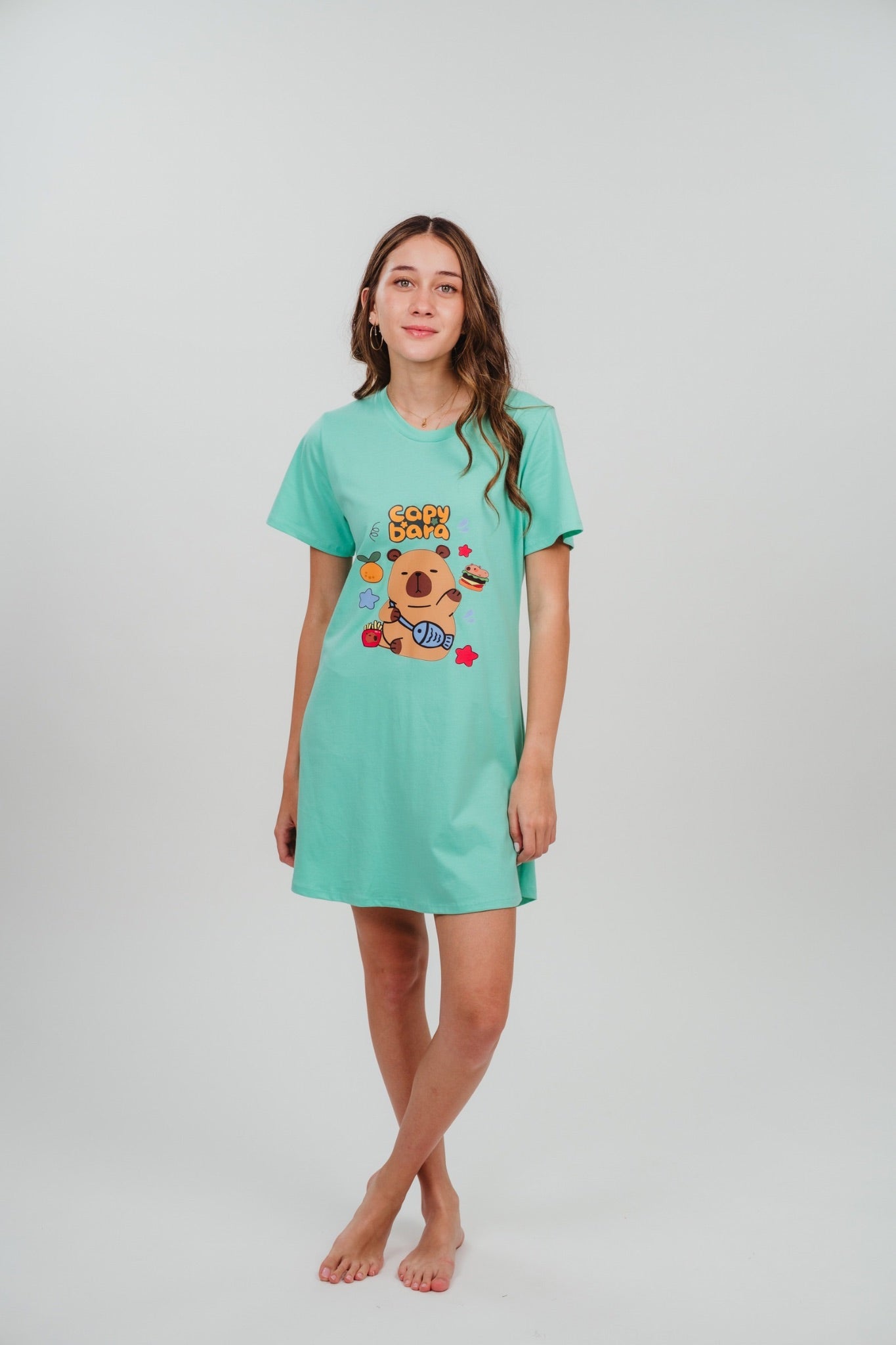 Camisón Capibara tipo Playera Serigrafia Woostock elaborado en Algodón 100% tipo tshirt 