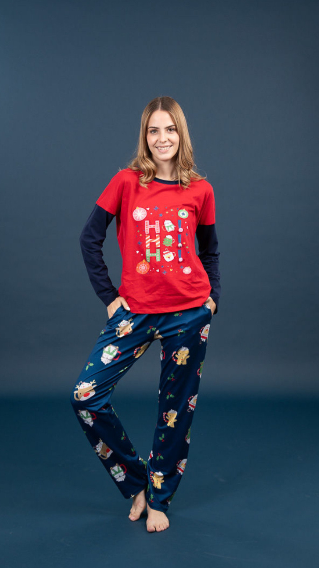 Pijama HoHo 2 piezas , blusa  manga larga  , y pantalón con bolsas 