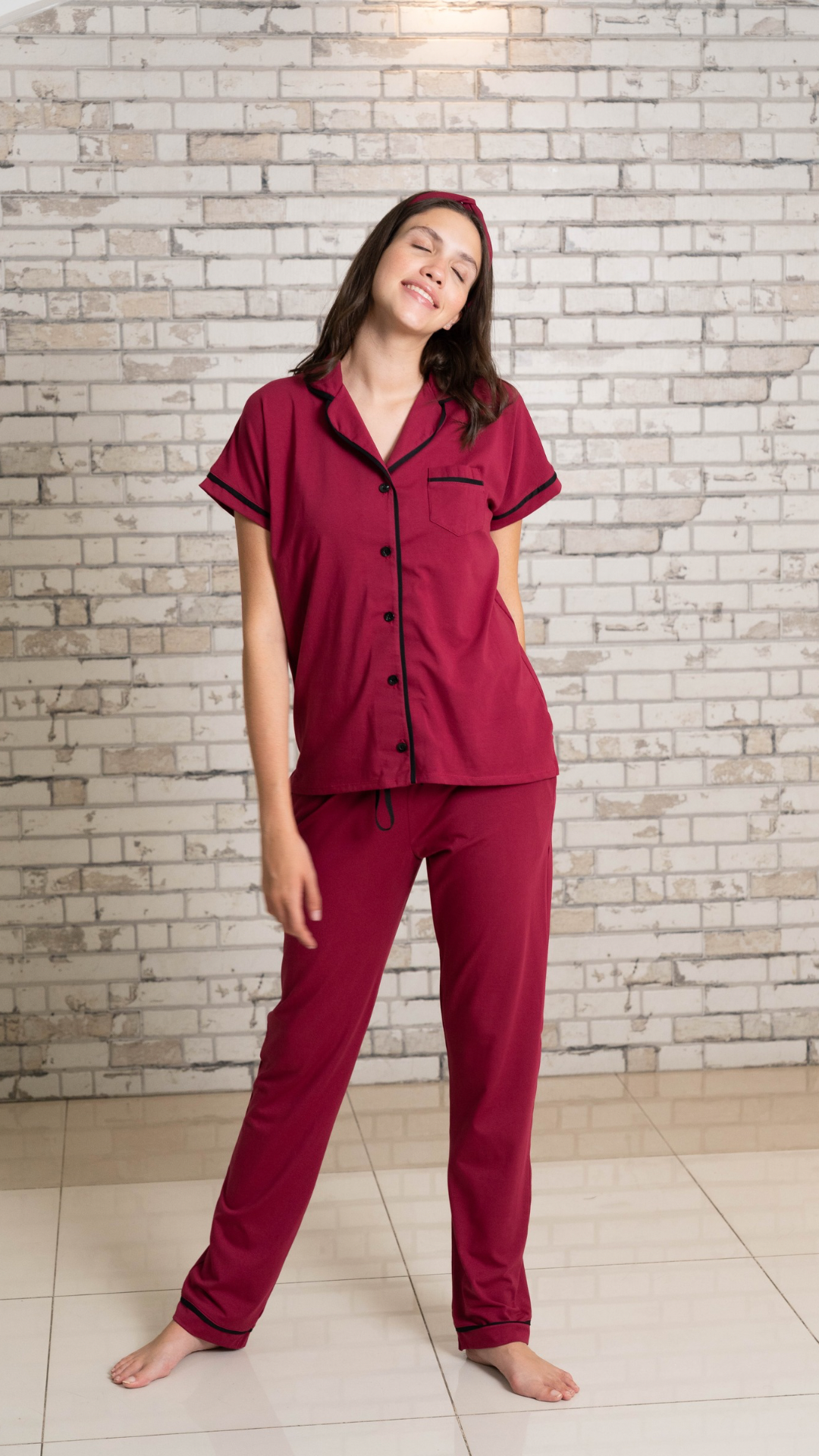 Pijama  Camisera Off duty vino 2 piezas , blusa  manga corta  , y pantalón con bolsas 