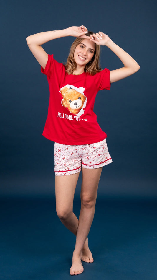 Pijama Teddy 2 piezas , blusa  manga corta  , y short con bolsas 