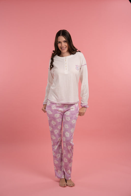 Pijama Stitch Life 2 piezas , blusa  manga larga  , y pantalón con bolsas 