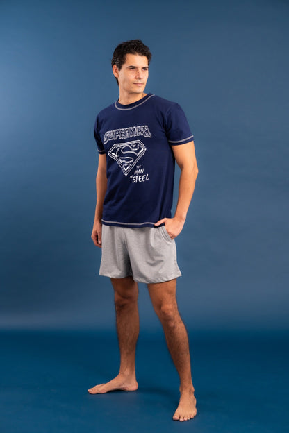 Pijama Superman 2 piezas , camisa  manga corta  , y short con bolsas