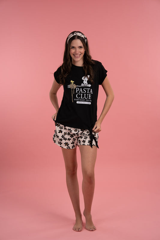 Pijama Pasta Snoopy 2 piezas , blusa  manga corta  y short con bolsas 